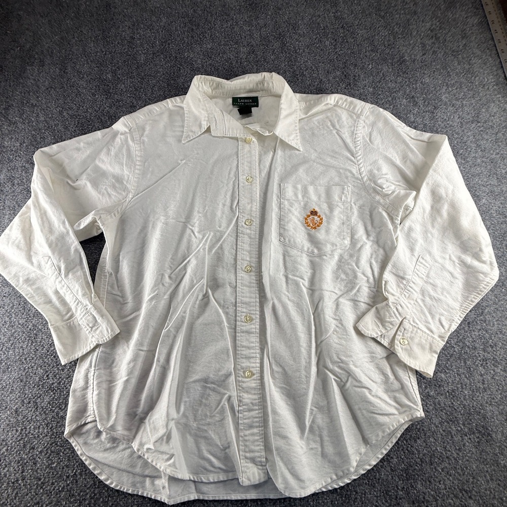 Lauren Ralph Lauren White Cotton Oxford Crest Logo Button Down Shirt Size 16